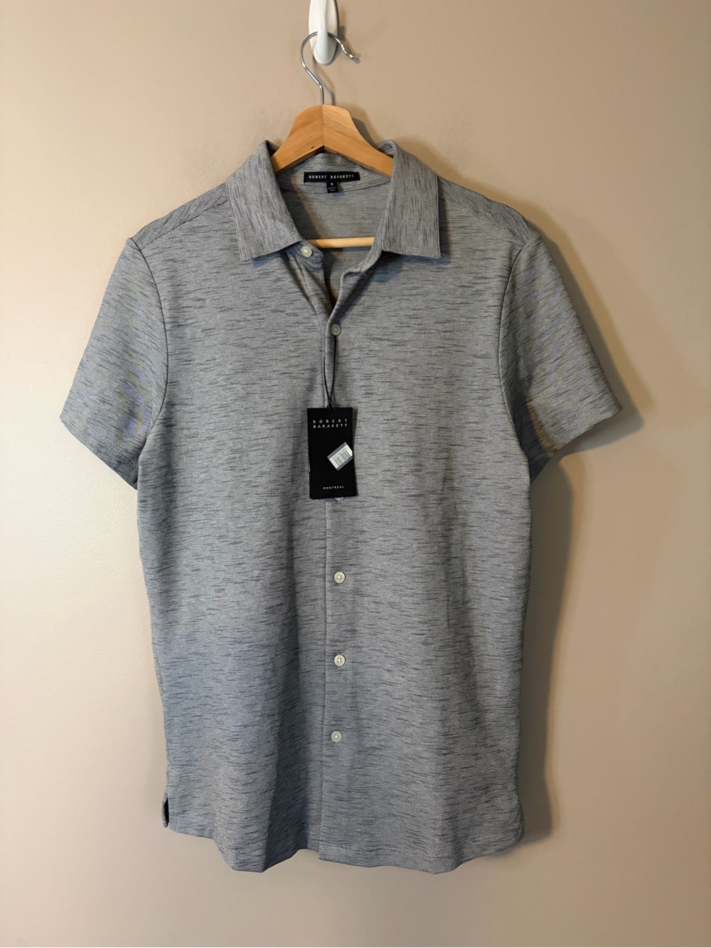Robert Barakett Mens Grey Short Sleeve Button Up Whitner Knit Shirt Size s nwt